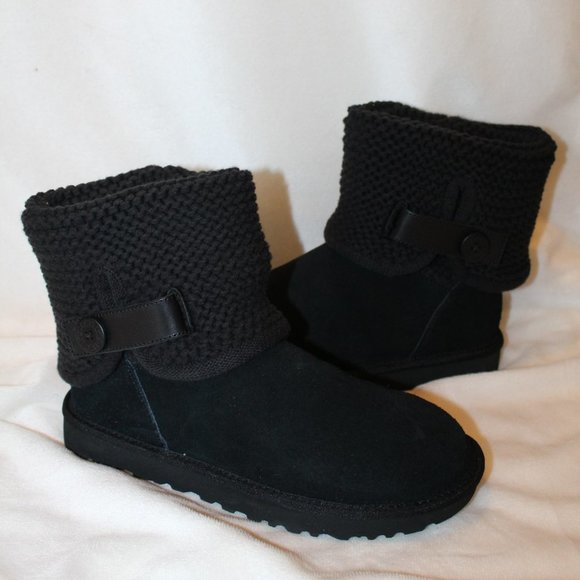 New UGG Shaina Sweater Suede Button‎ Ankle Boots Black Size 8